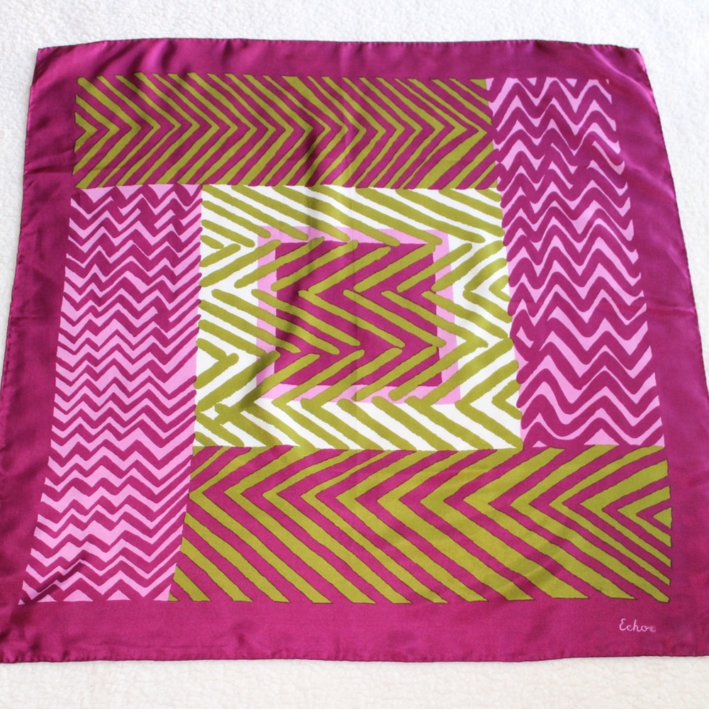 Vintage Echo Print Silk Scarf Purple & Green